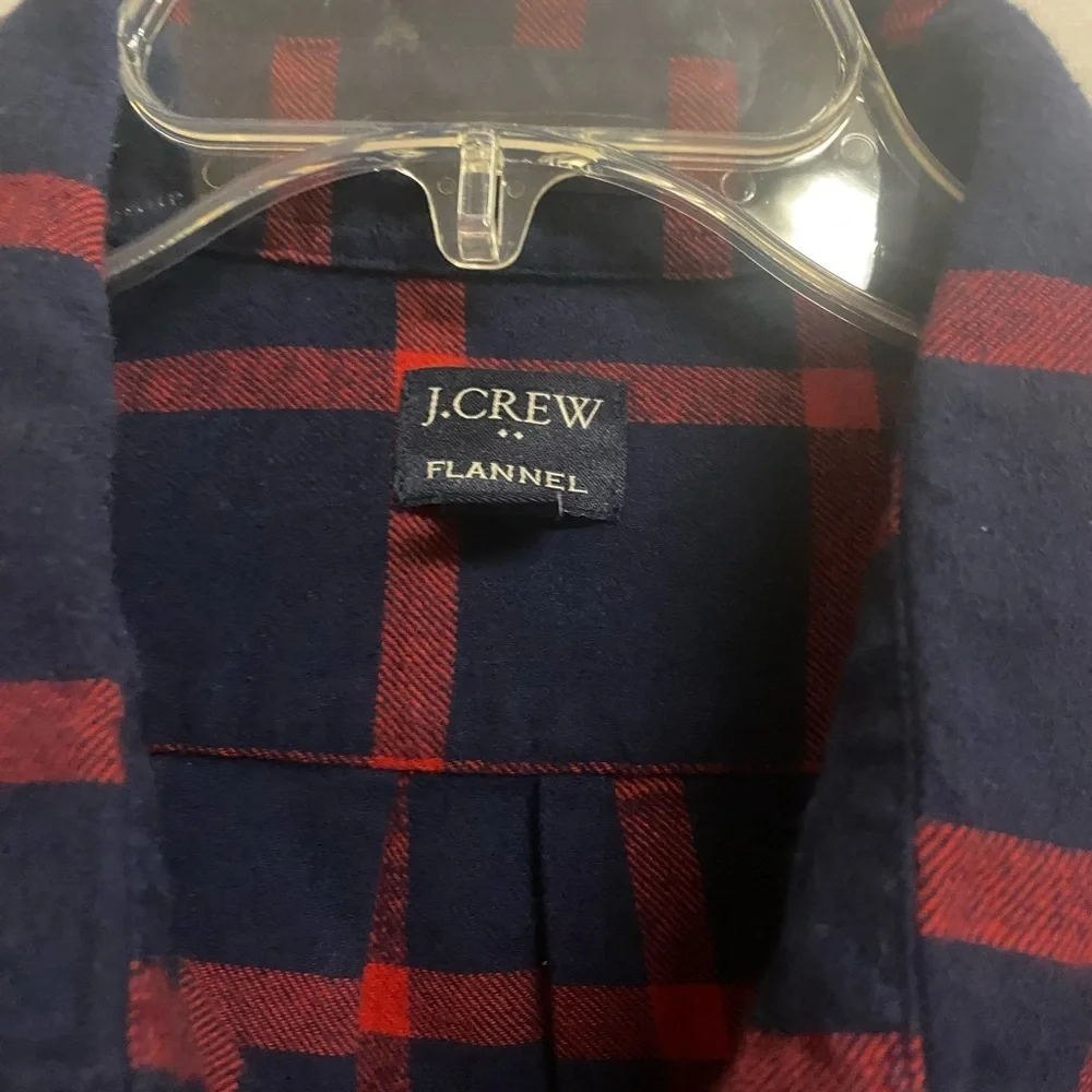 J. Crew Men's Classic Blue and Red Flannel Shirt Size XL